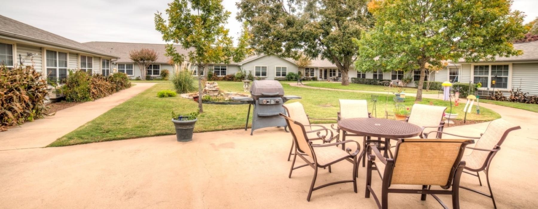 a table and chairs outside