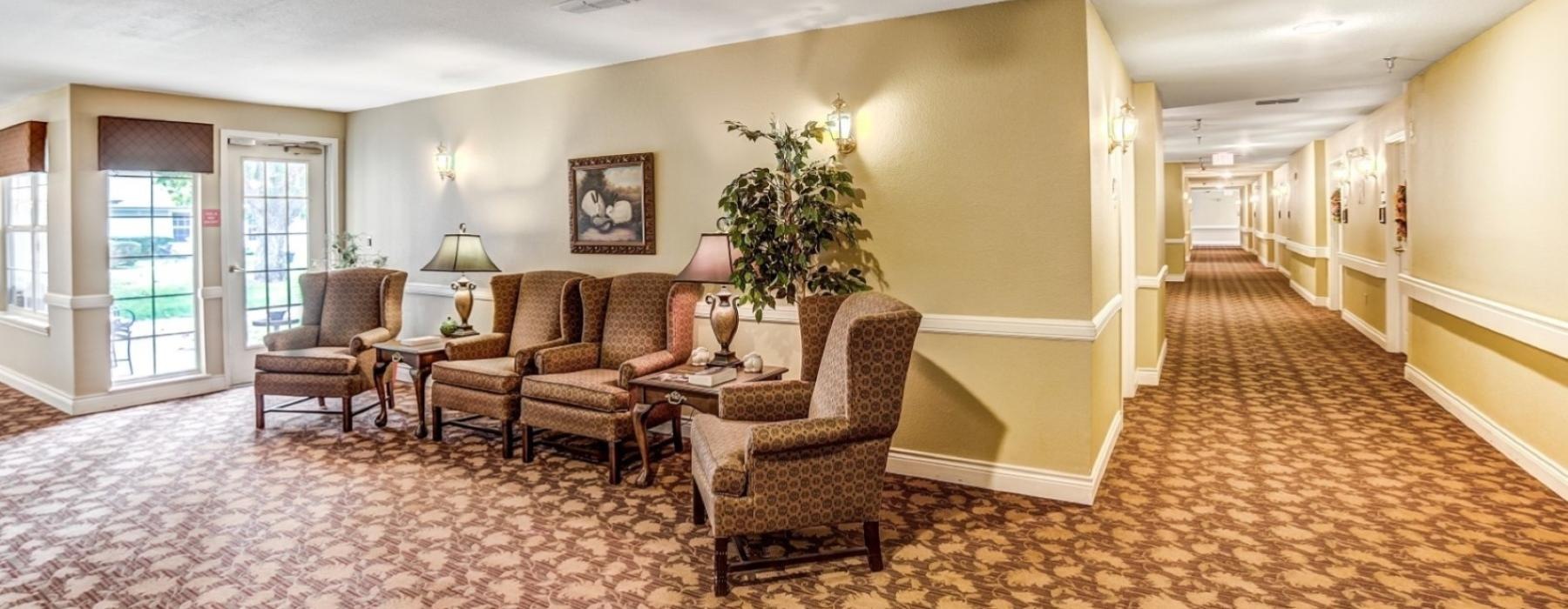 a living room with a rug